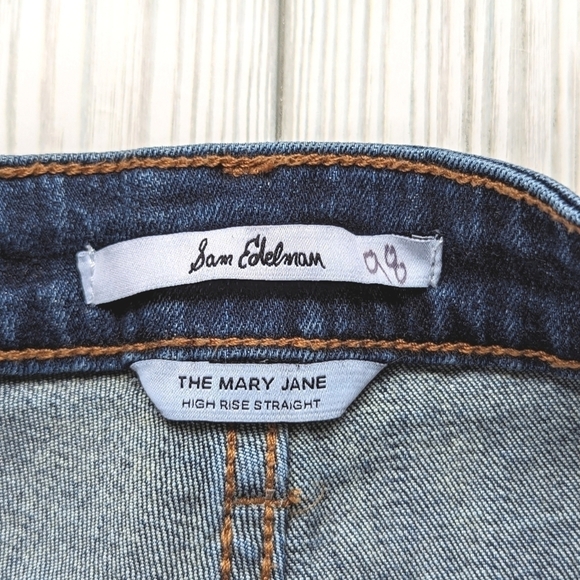 Sam Edelman Mary Jane Distressed Hoh Rise Straight Jean in Dark Wash Size 26 - Picture 3 of 9